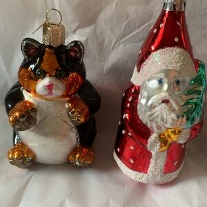 Ornament Set Calico Cat and Santa Christmas Holiday Decor